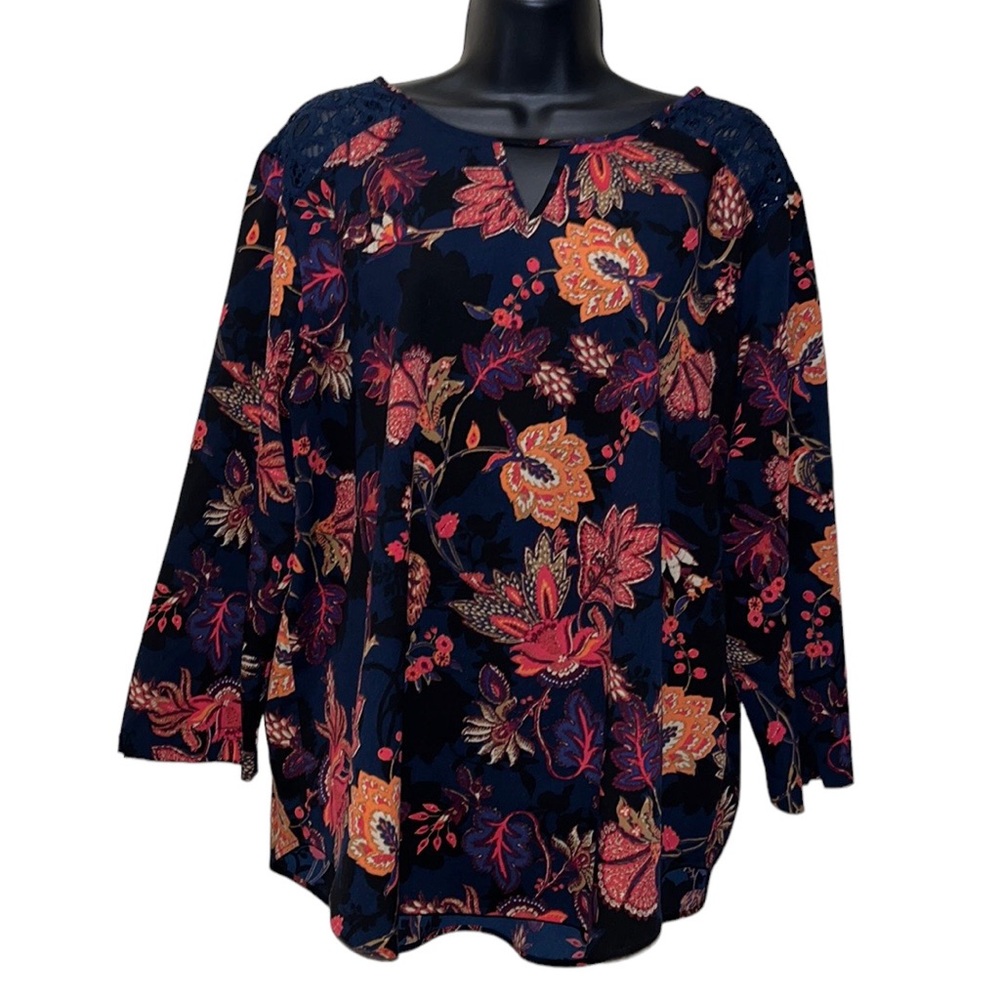 Van Heusen Blue/Orange Floral Top~Blouse~BohoVibes
